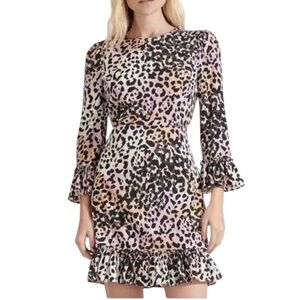Veronica Beard Tamar Leopard Print Watercolor Ruffle Sleeve Mini Dress Silk 2